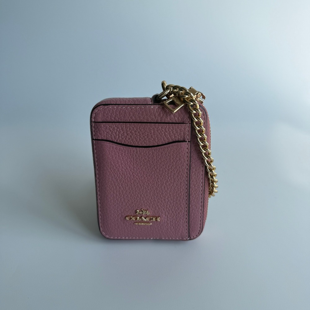 Coach Zip Card Case True Pink Leather Wristlet Wallet 6303